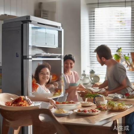 “松下冰箱，散热便捷，生活美好