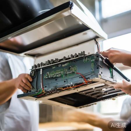 拆抽油烟机,两人协作