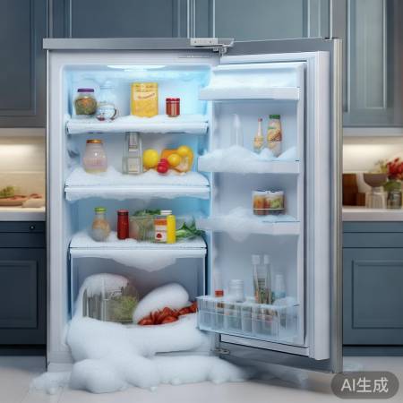 冰箱结冰，门未关严或摆放不当