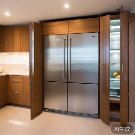 厨房巧用吊柜门藏冰箱