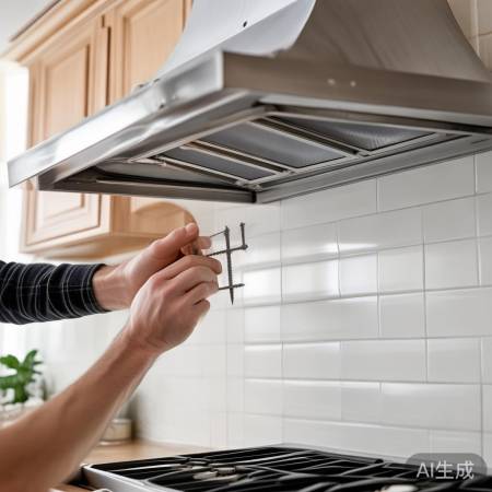安装油烟机，螺丝固定适中