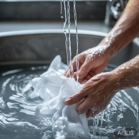 漂洗勿晾晒，冷水冲净残留